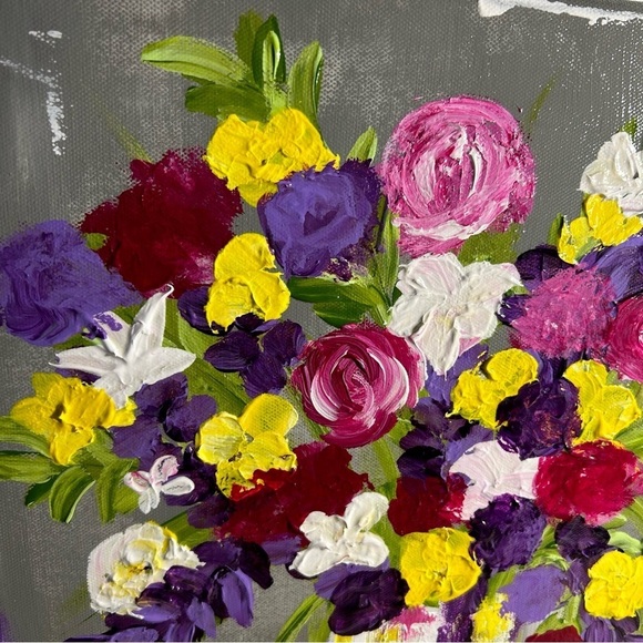 Original Acrylic Canvas Art Bountiful Boquet Impressionism - Picture 11 of 14